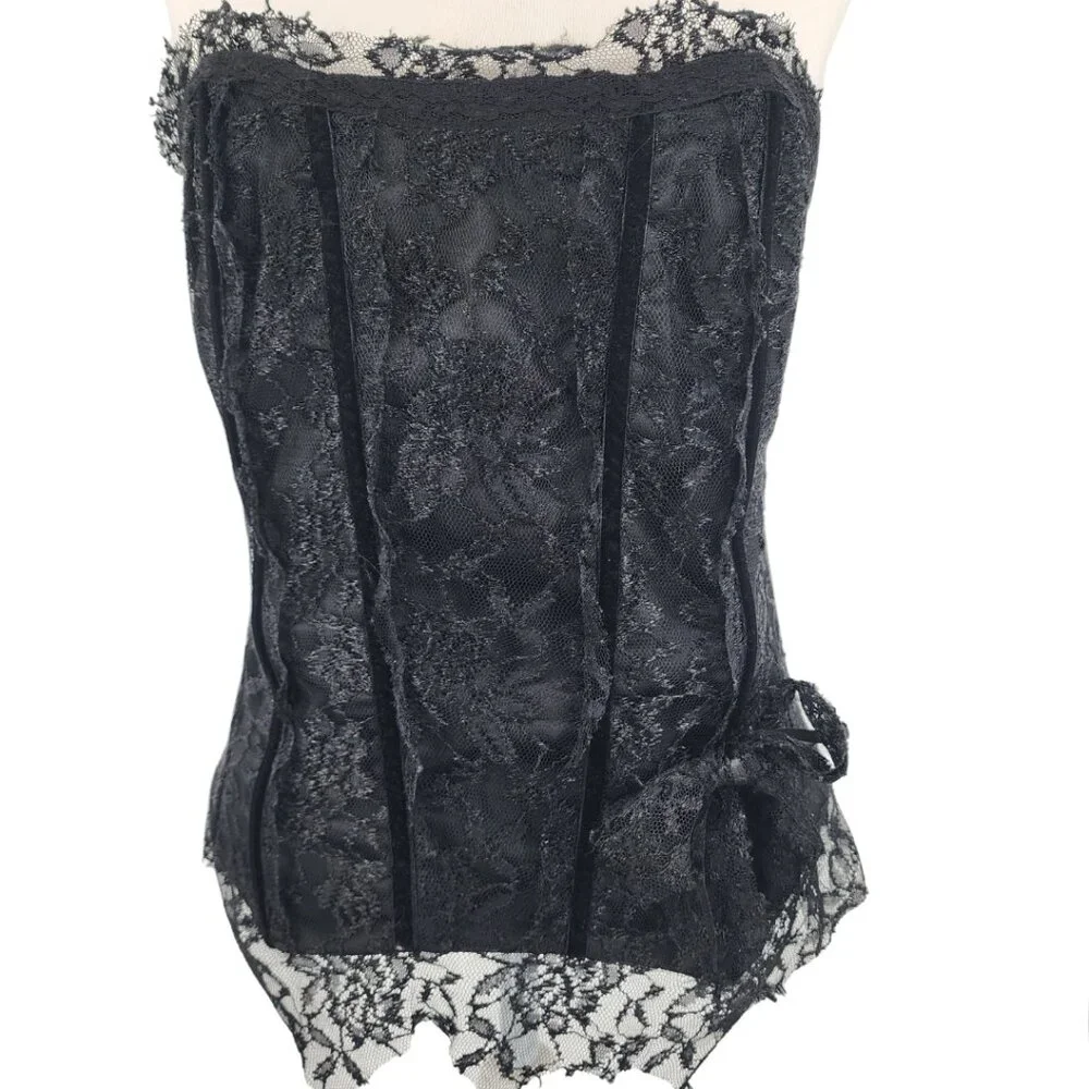 CHARLOTTE RUSSE Vintage Y2K Black Lace Bustier Corset Size Large‎ EUC